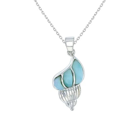 Larimar Sea Shell Pendant Necklace – 925 Sterling Silver