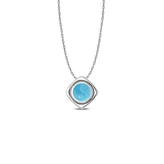 Modern Square Larimar Solitaire Necklace – 925 Sterling Silver