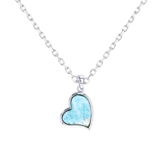Ocean Heart Larimar Pendant Necklace – 925 Sterling Silver