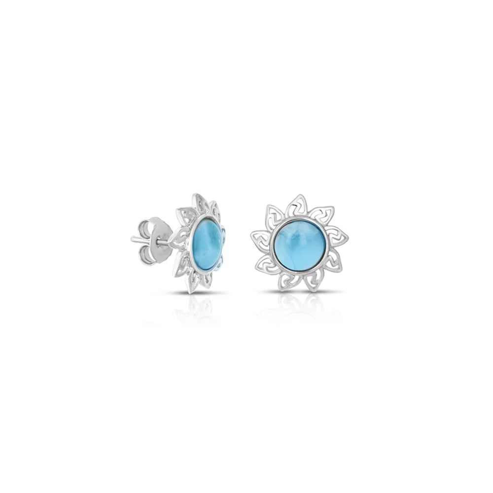 Sun Blossom Larimar Stud Earrings – 925 Sterling Silver