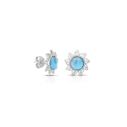 Sun Blossom Larimar Stud Earrings – 925 Sterling Silver
