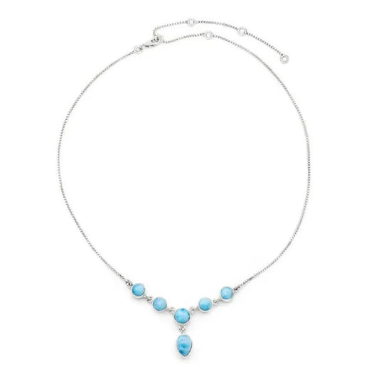 Larimar Layered Necklace Set – 925 Sterling Silver Dangle Stations